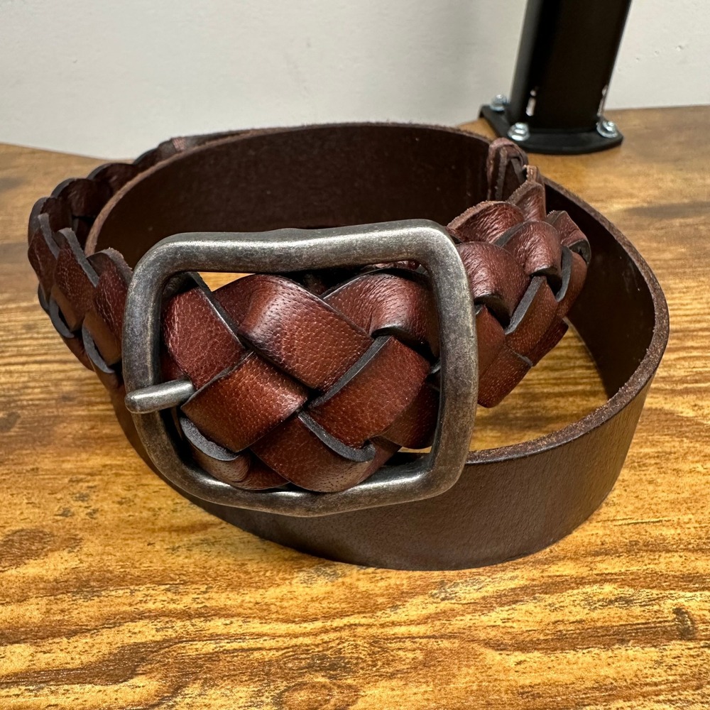 Abercrombie & Fitch Womens Brown Genuine Leather Braided Belt Size 11-13 AF Logo